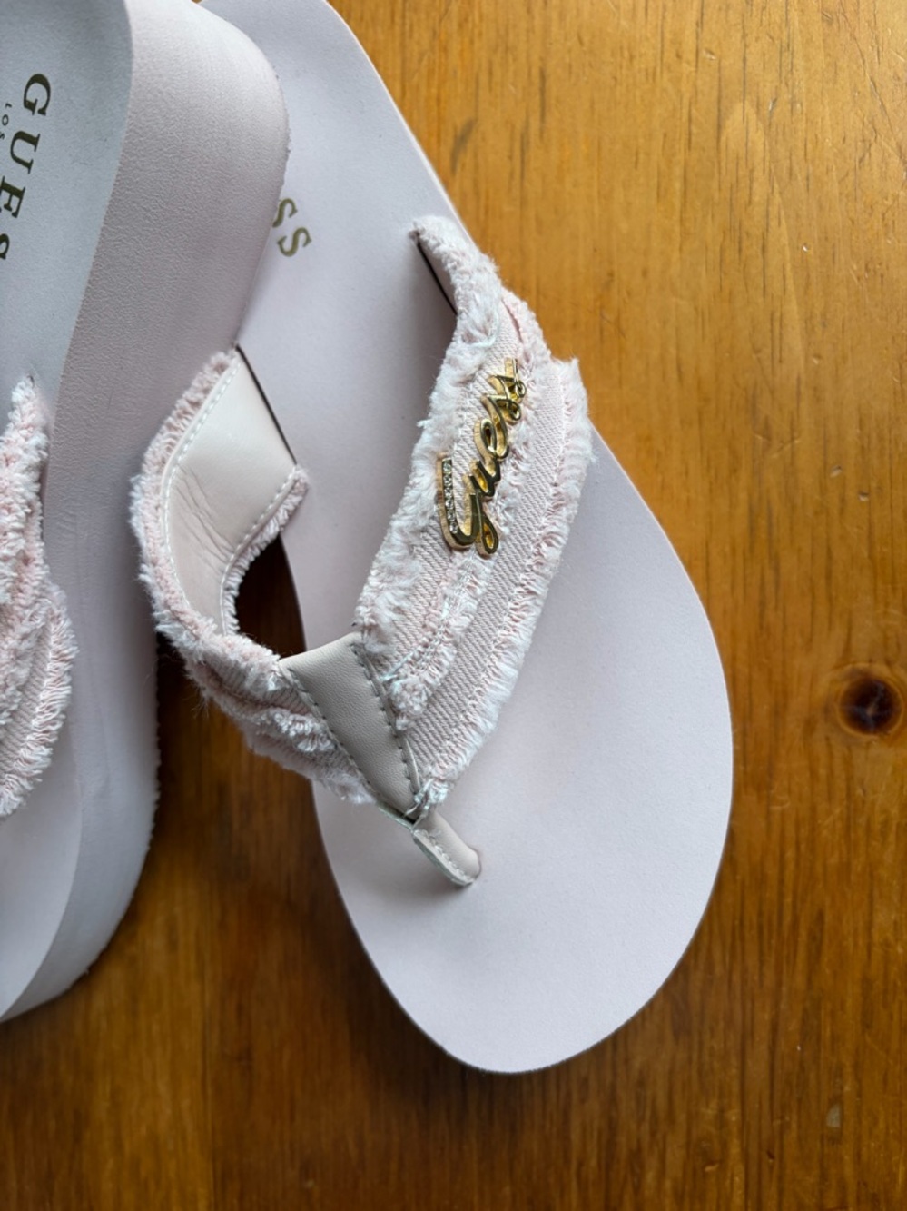 GUESS Blush Pink Platform Thong Sandals with Gold Logo